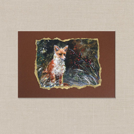 Fox Among the Berries – Hand-Deckled Artisan Mini Print