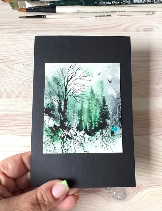 Full moon watercolor small painting