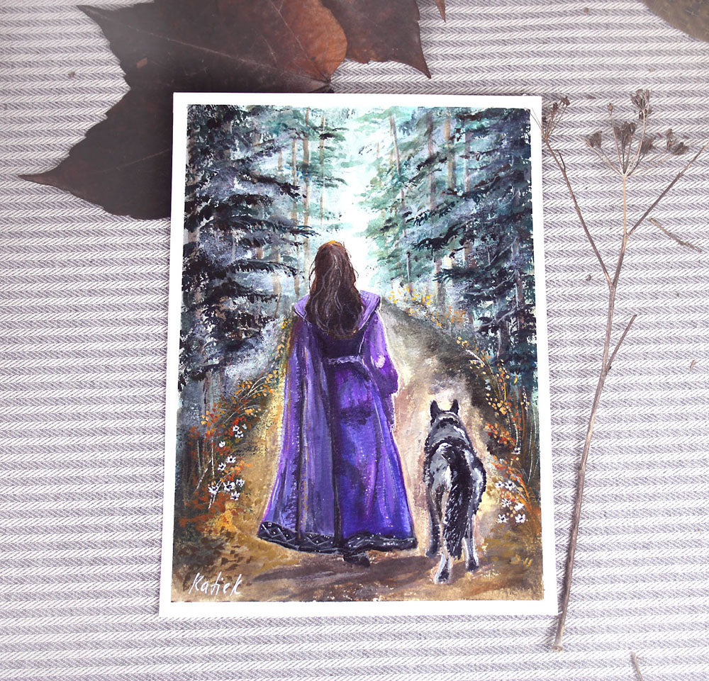 Girl with the wolf original painting art