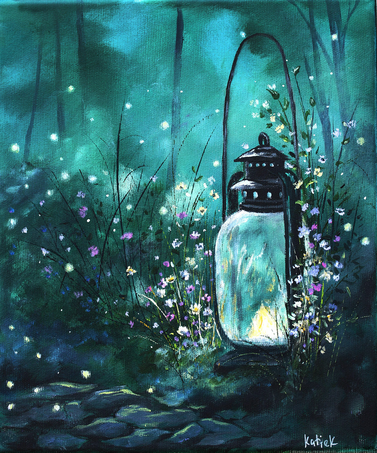 Fine art print magical lantern in a faerie forest