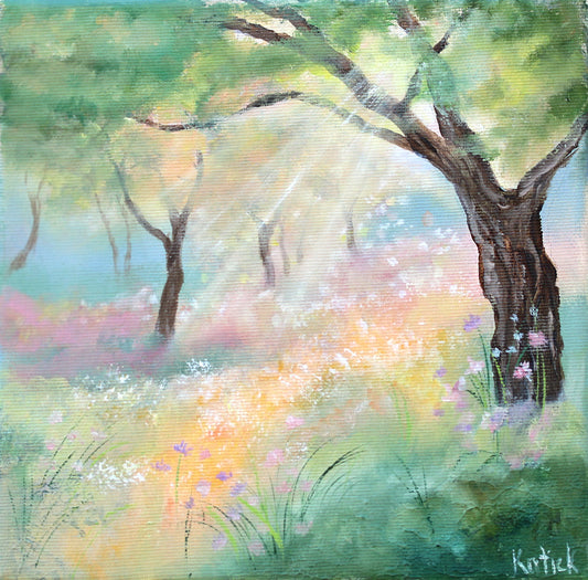 Sun light and meadow impressionist style painting