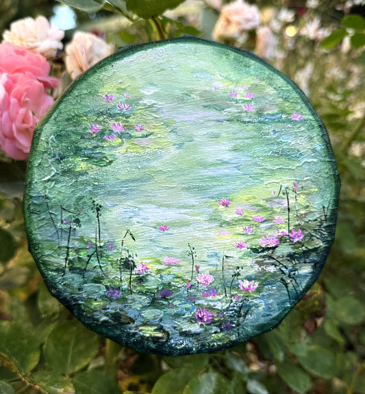 Shimmering lily pond in green