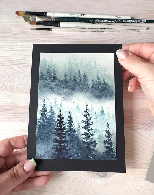 Moody landscape watercolor small painting