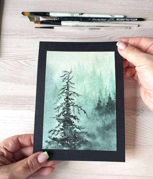 Original watercolor pine tree painting