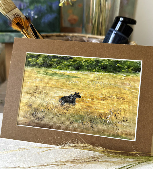 Moose Emil miniature oil painting