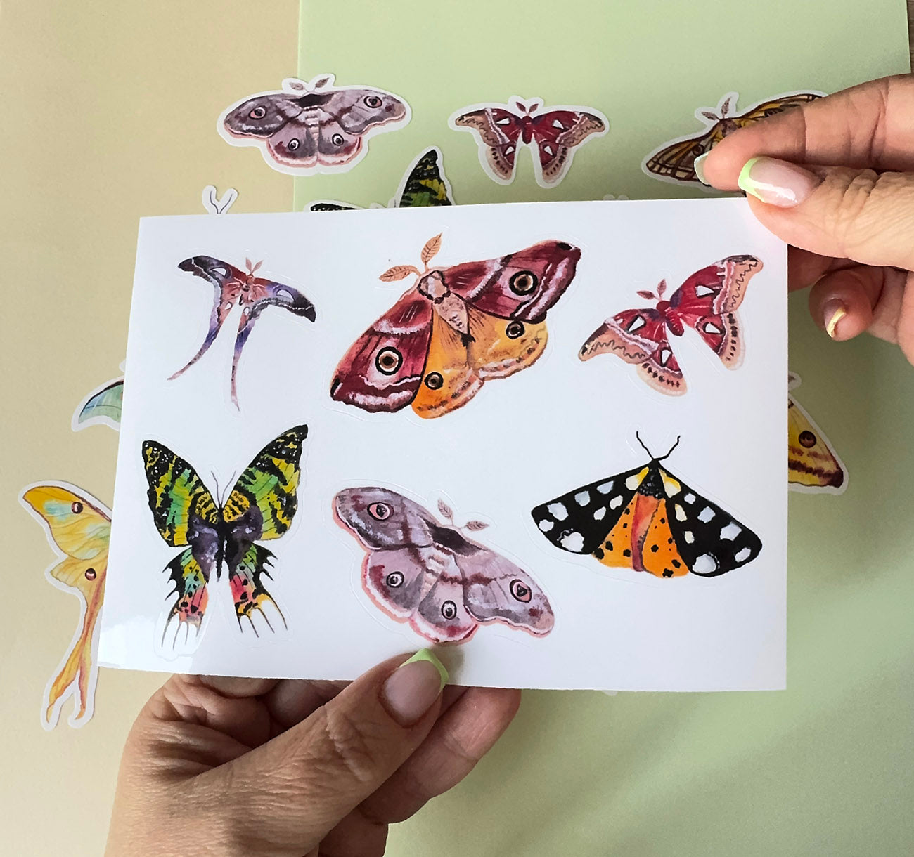 Collection of colorful butterfly and moth stickers for junk journaling