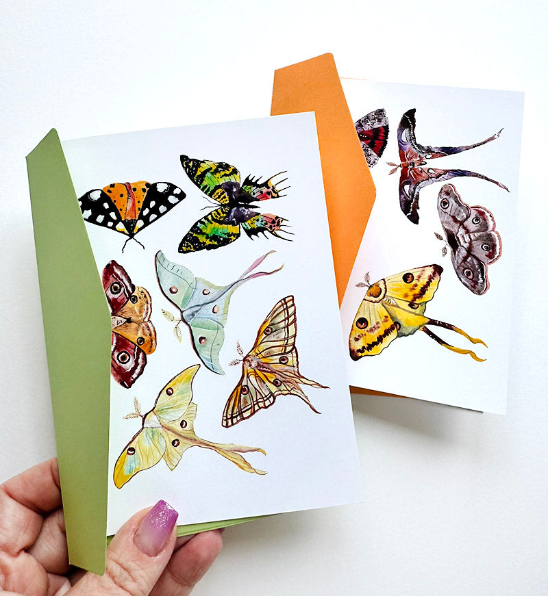 Birth Month Moths - Set of 2 Greeting Cards