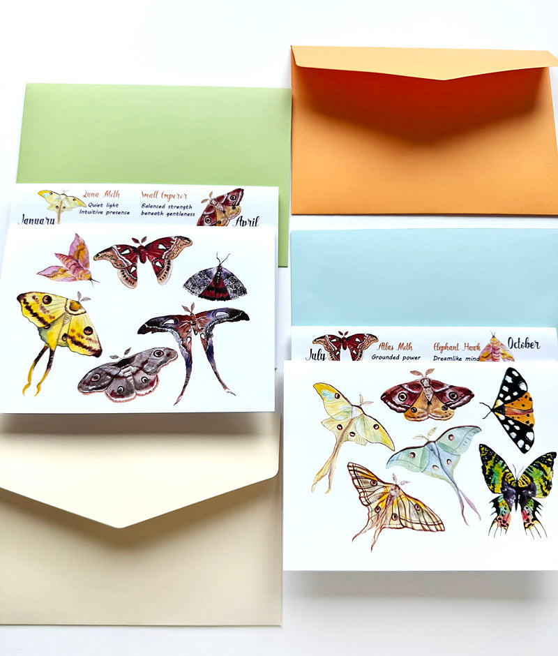 Birth Month Moths - Set of 2 Greeting Cards