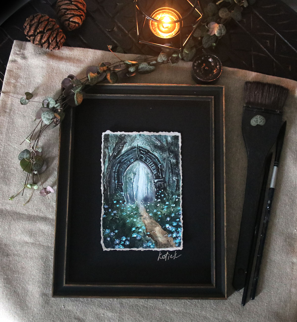 Mystic forest portal small painting