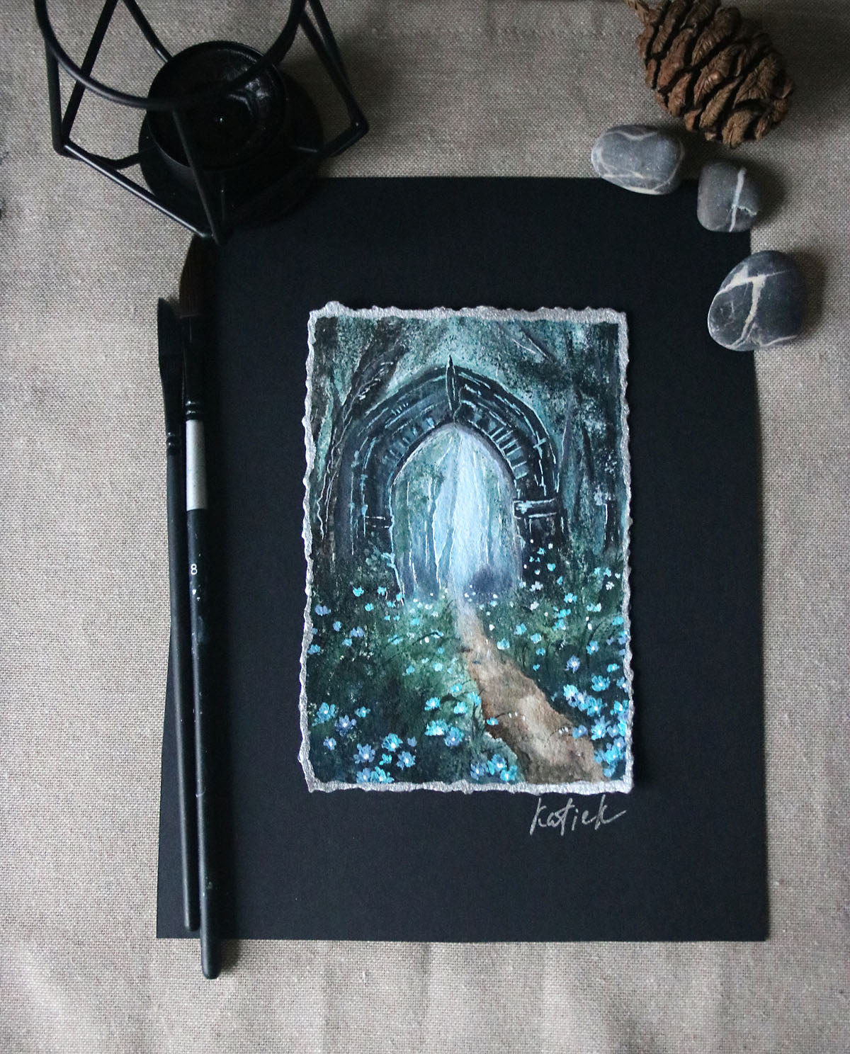 Mystic forest portal small painting