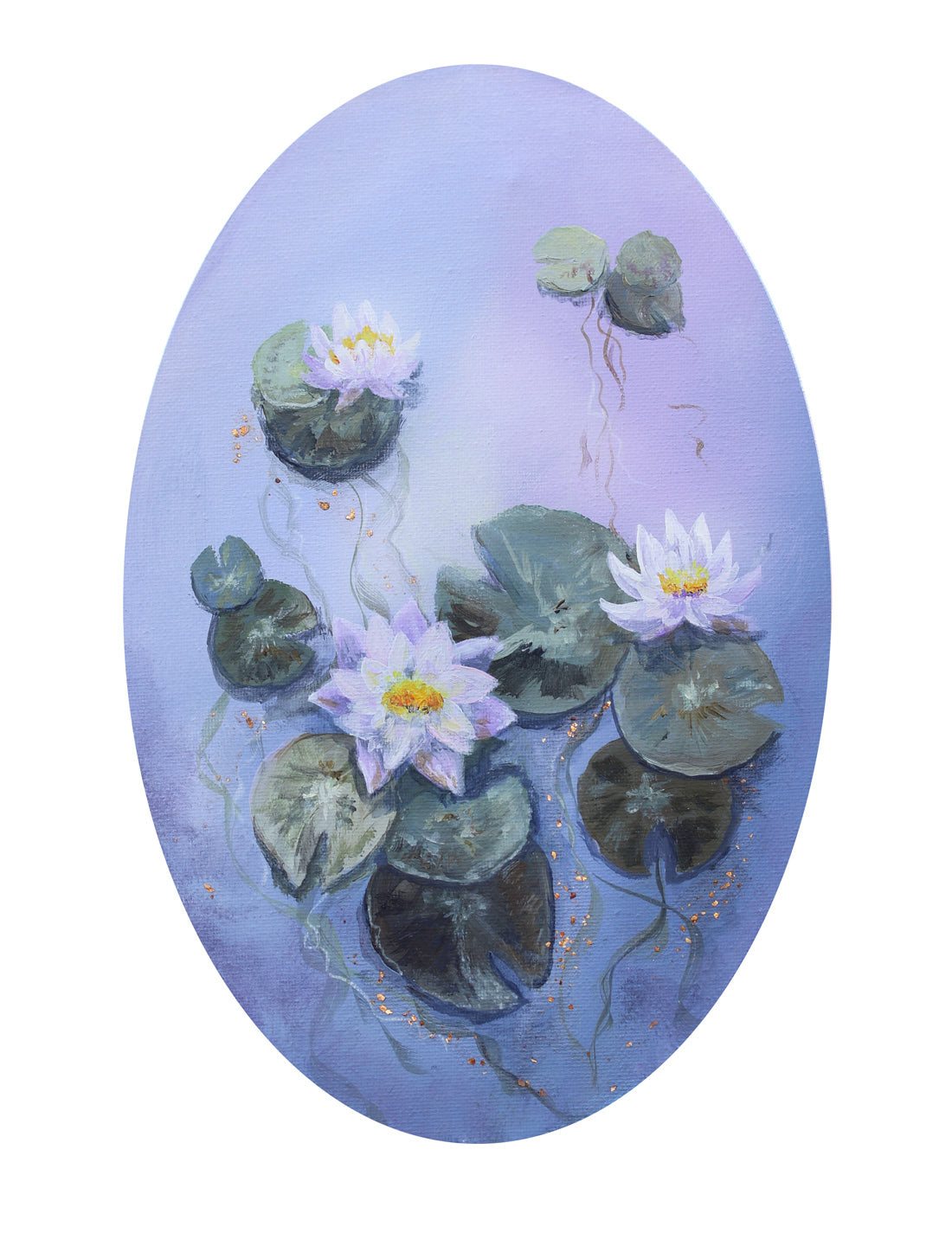 Blue waterlilies pond oval painting