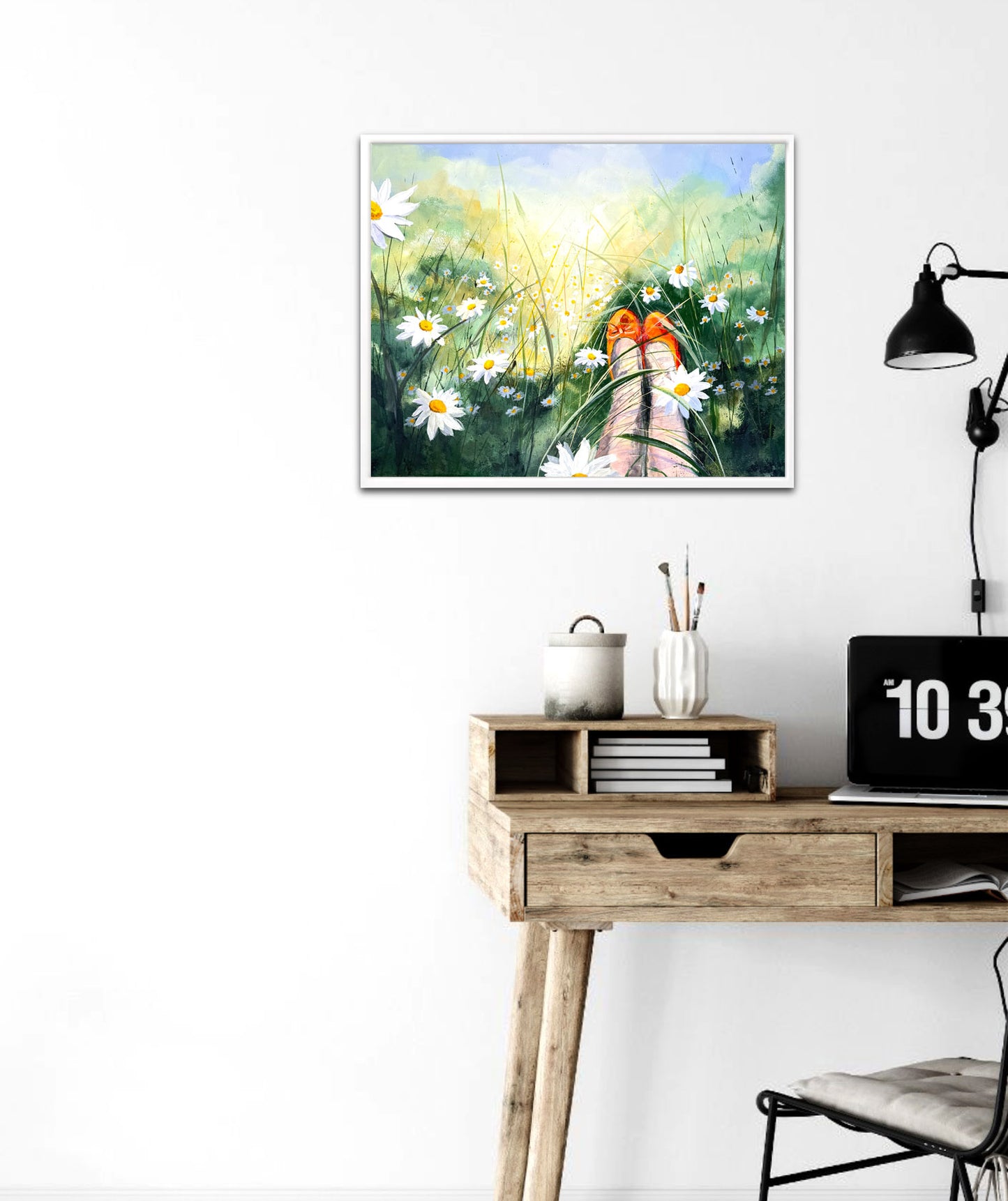 Summer painting with daisies and ballet shoes