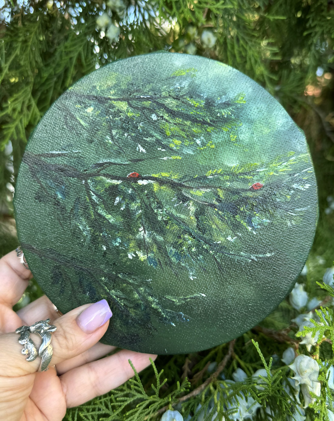 Evergreen Song - Miniature Forest Branch Painting