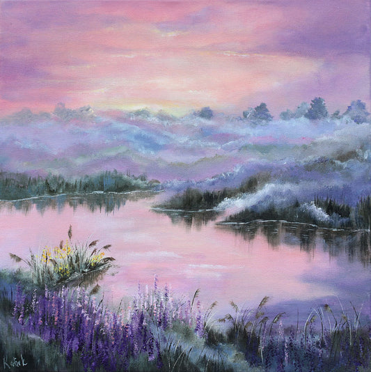 Pink sunset by the lake fine art print