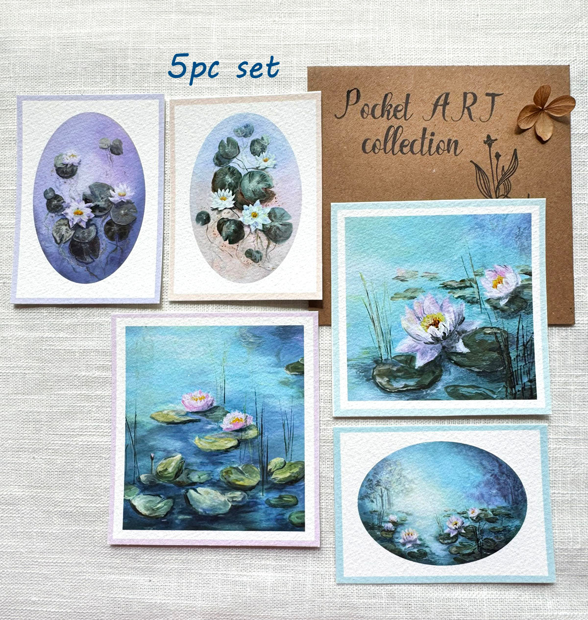 Pocket art mini prints of waterlily ponds collectors set