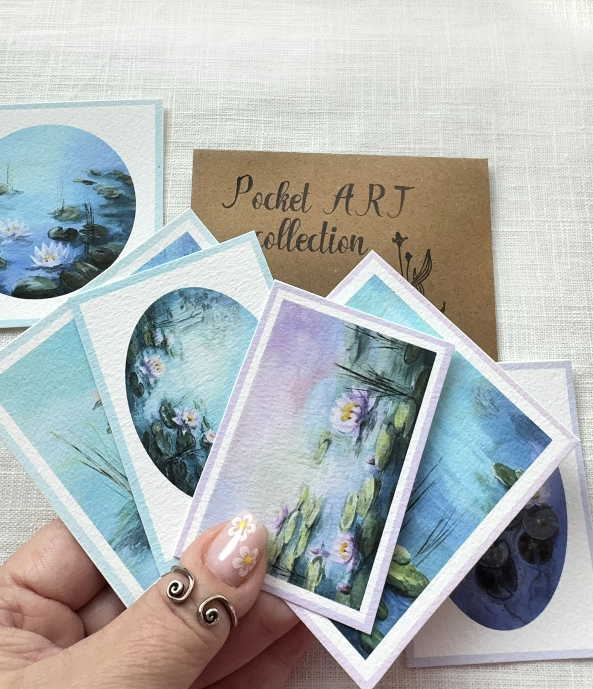 Pocket art mini prints of waterlily ponds collectors set