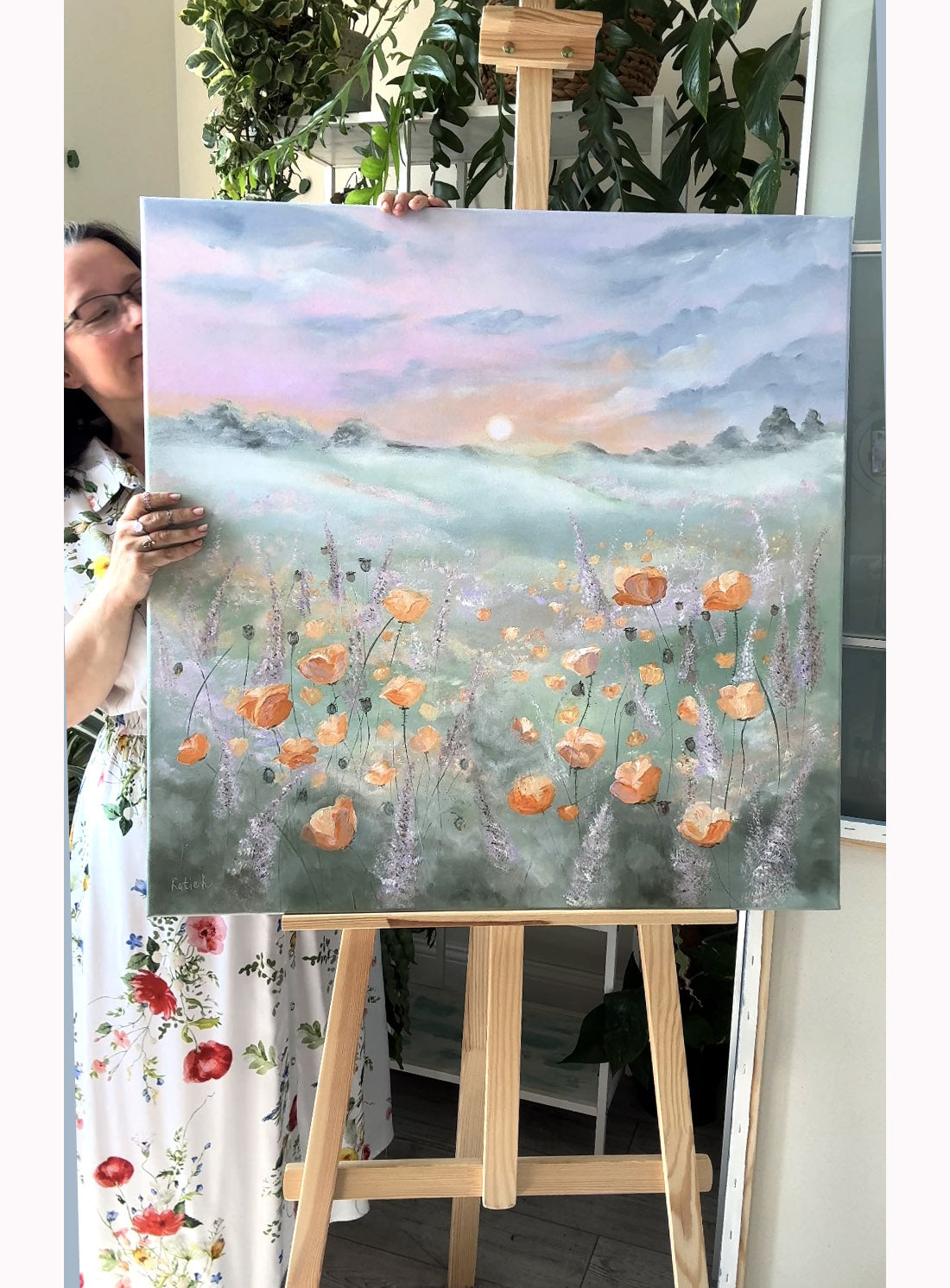 Dew kissed poppies 80x80cm