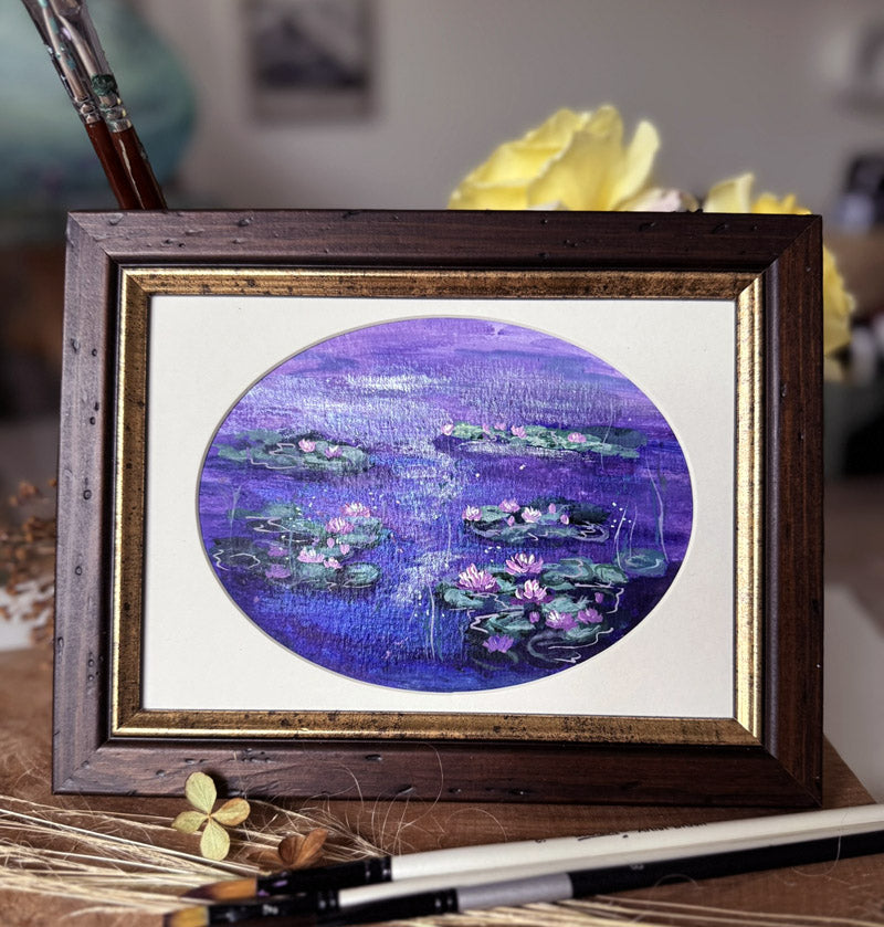 Water lilies pond vintage style framed painting Monet style