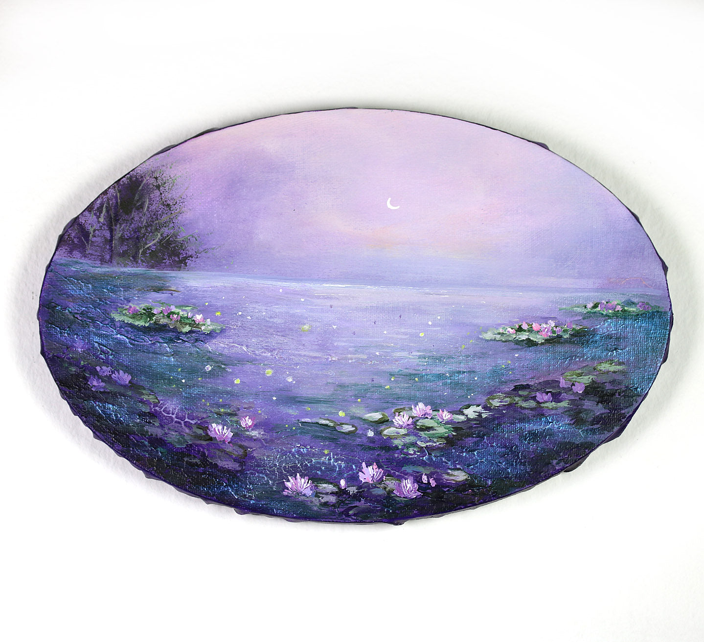 Purple lily pond painting under the moon. 