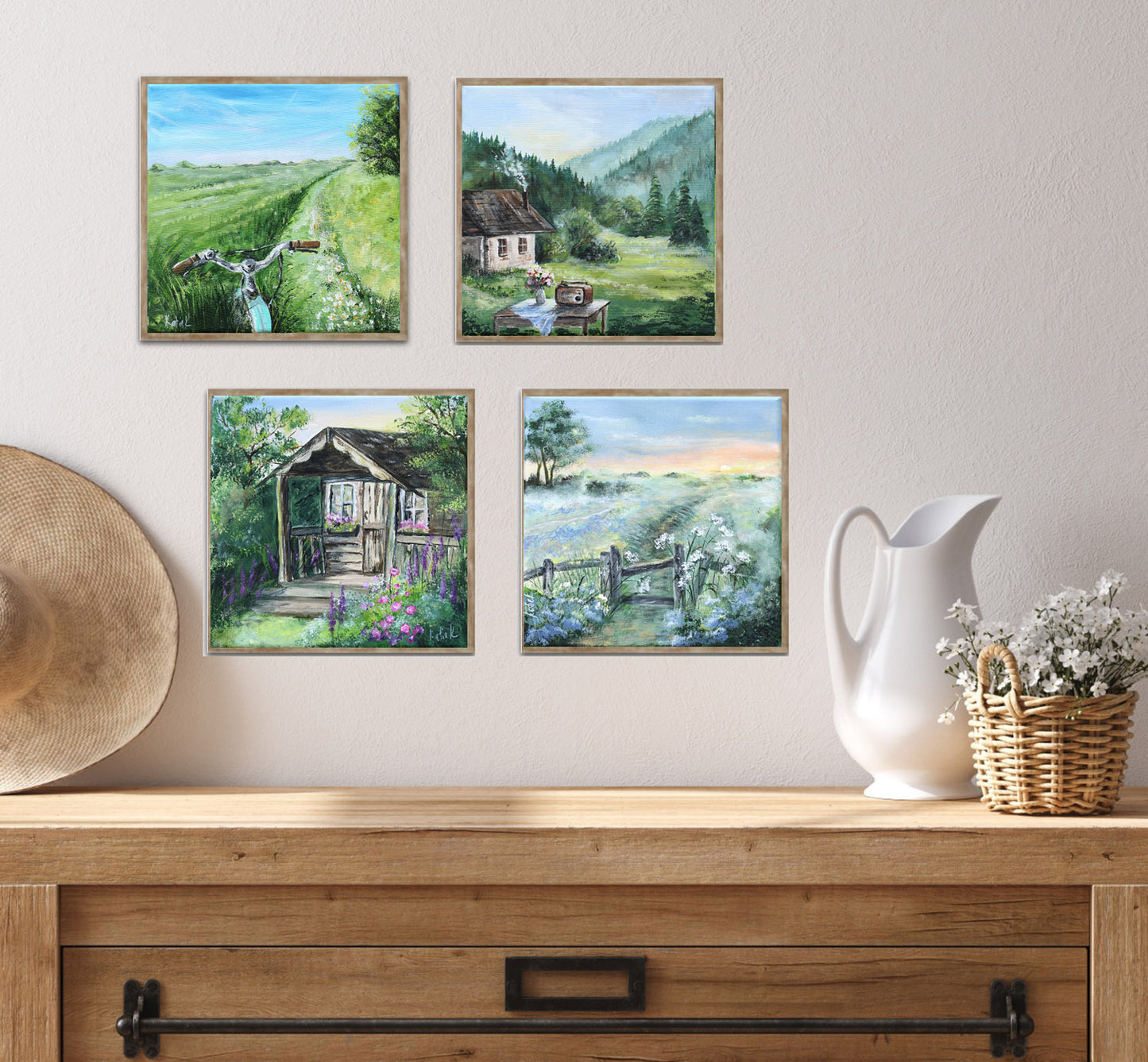 rustic entryway gallery wall paintings decor