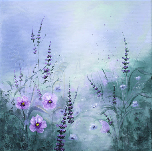 original wildflowers painting with sage and purple flowers