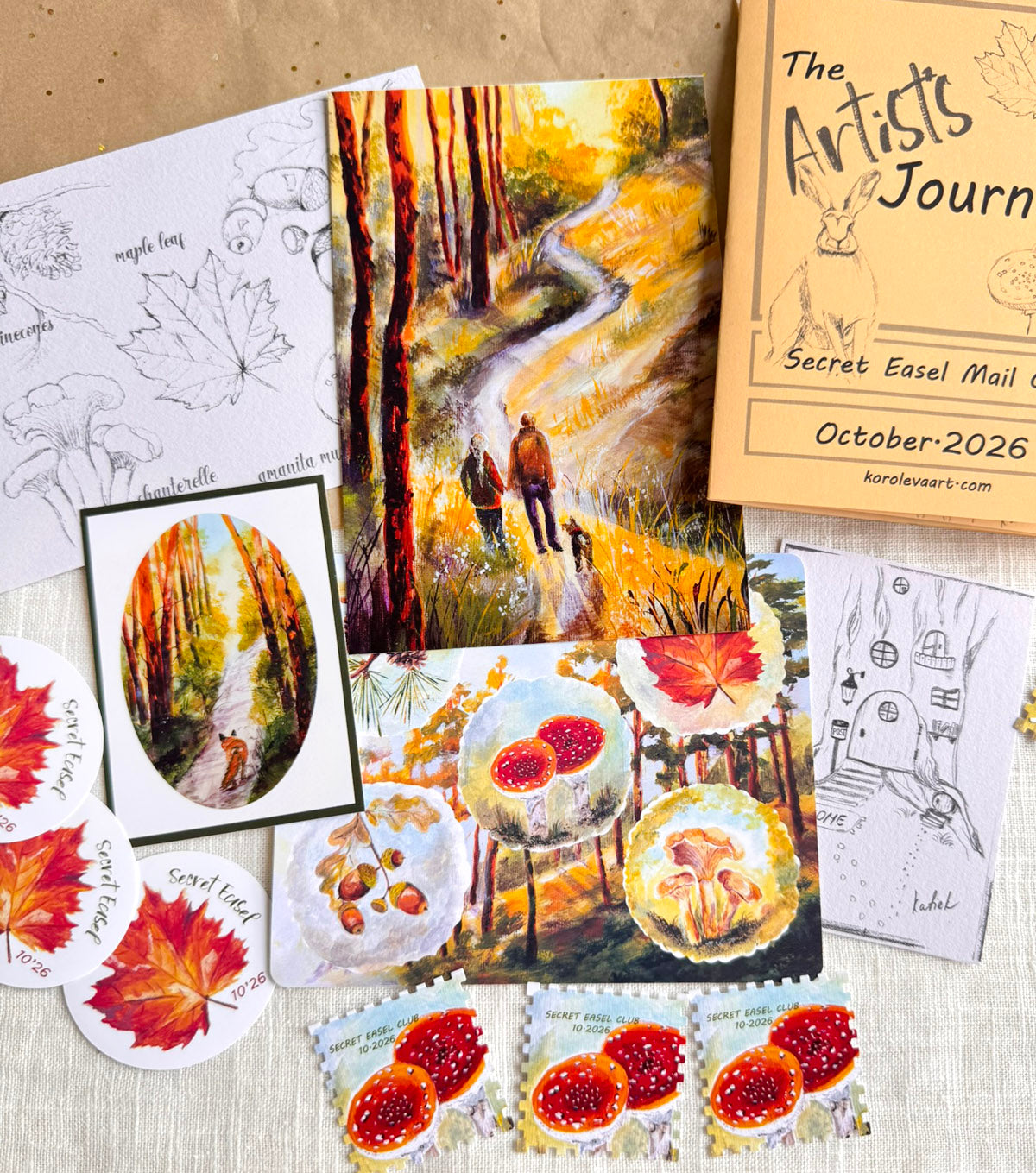 Secret Easel snail mail art club letter for October by KorolevaArt