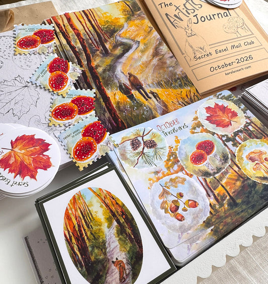 Secret Easel snail mail art club letter for October by KorolevaArt