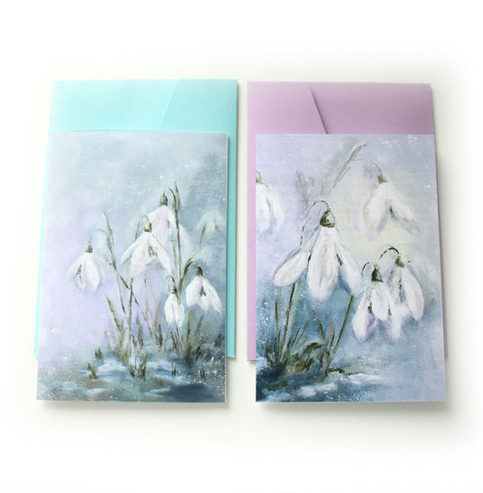 Art greeting cards with snowdrops illustration