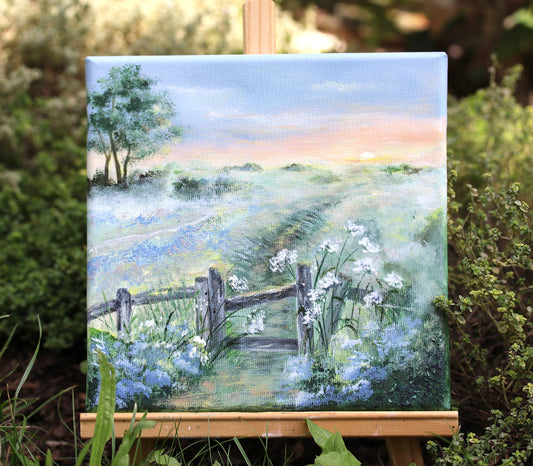 Morning path to the fields. Summer in the village.