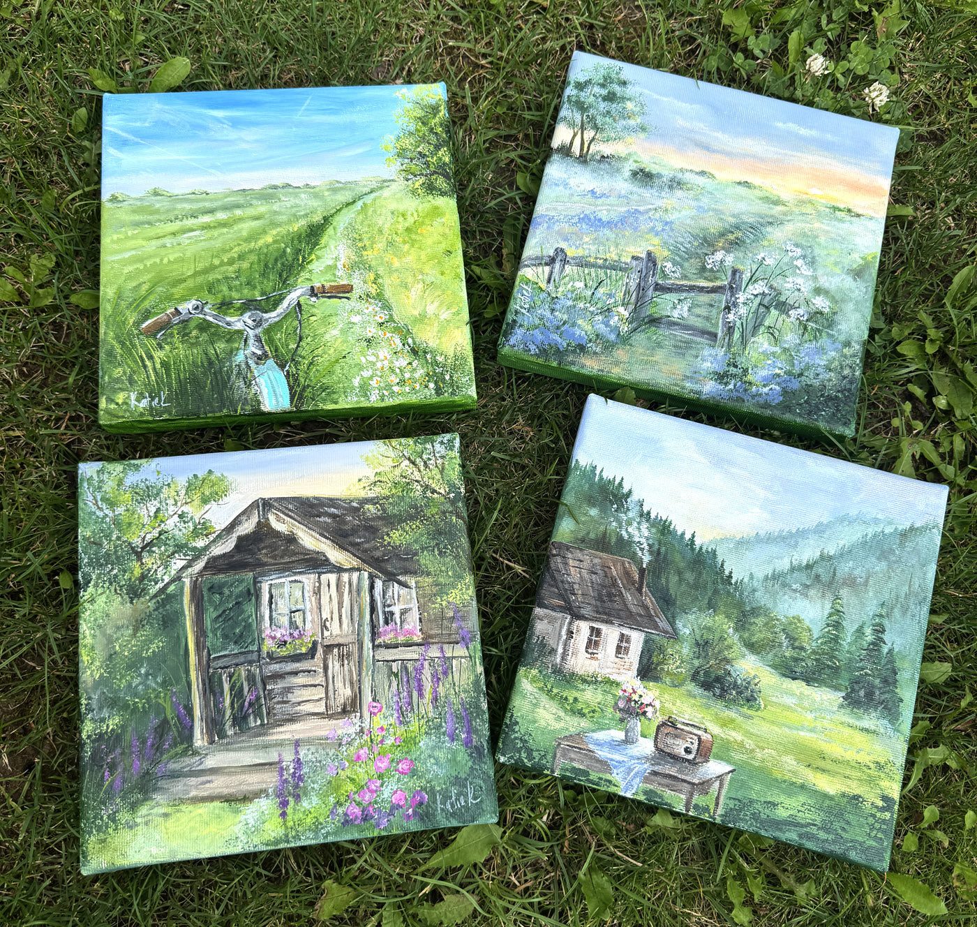Four paintings of rural scenes gallery wall art collection