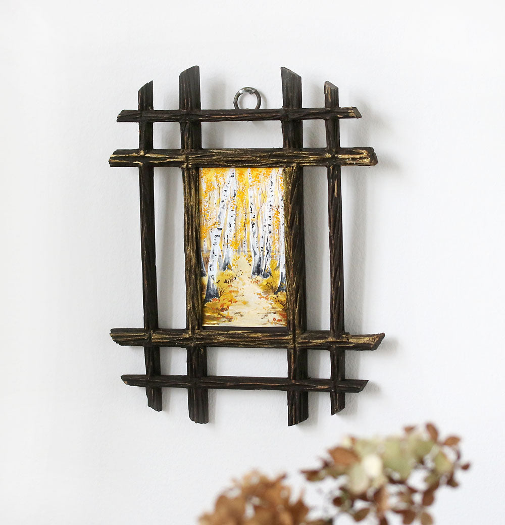 Rustic Autumn - Birch Forest Mini Original in Vintage wooden Frame