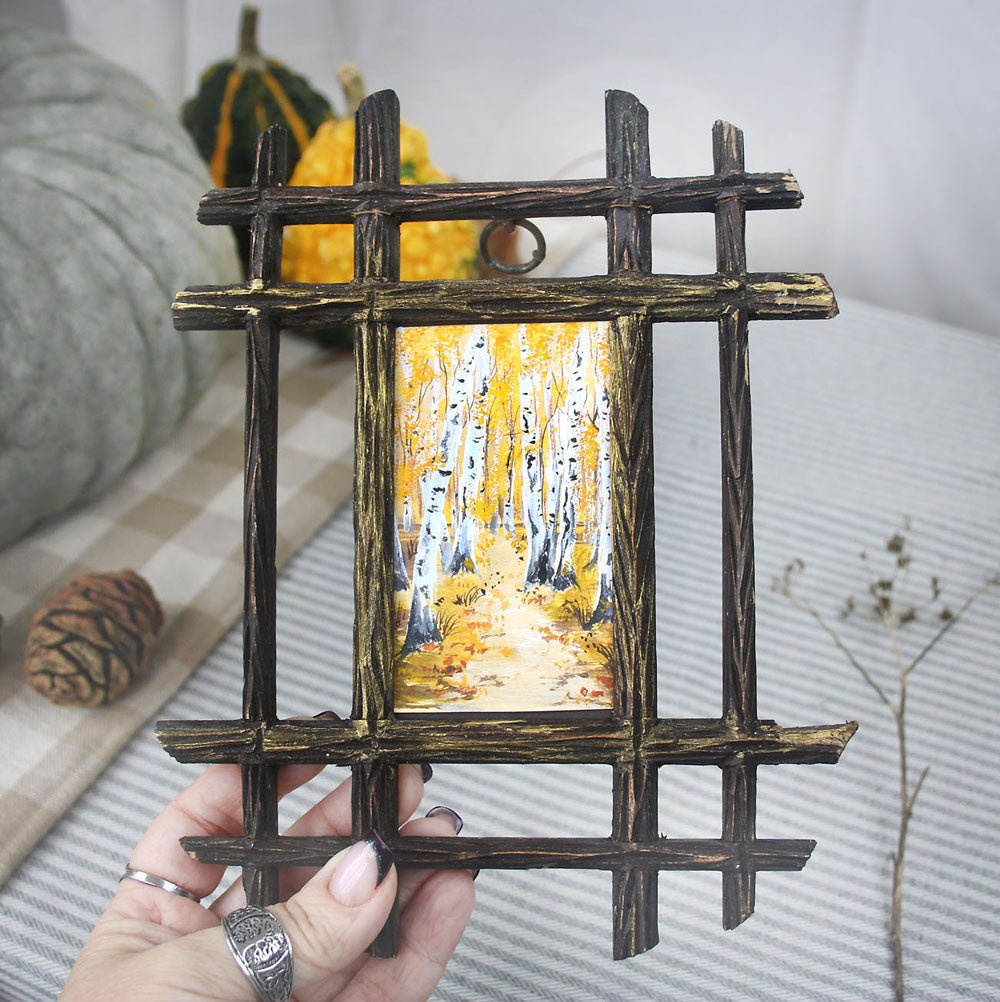 Rustic Autumn - Birch Forest Mini Original in Vintage wooden Frame