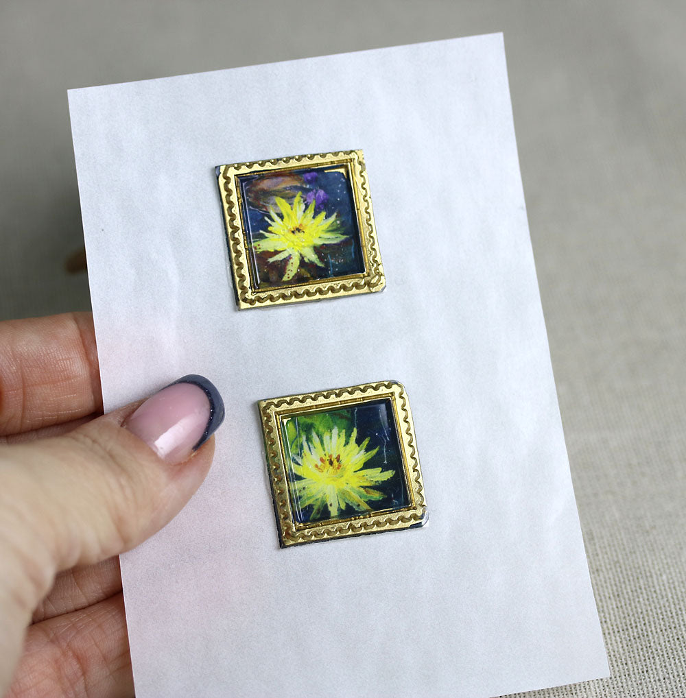 Water lily flowers handmade wax-style art stickers miniature doll house art