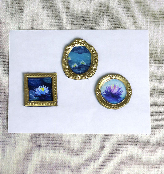 Water lily flowers handmade wax-style art stickers miniature doll house art