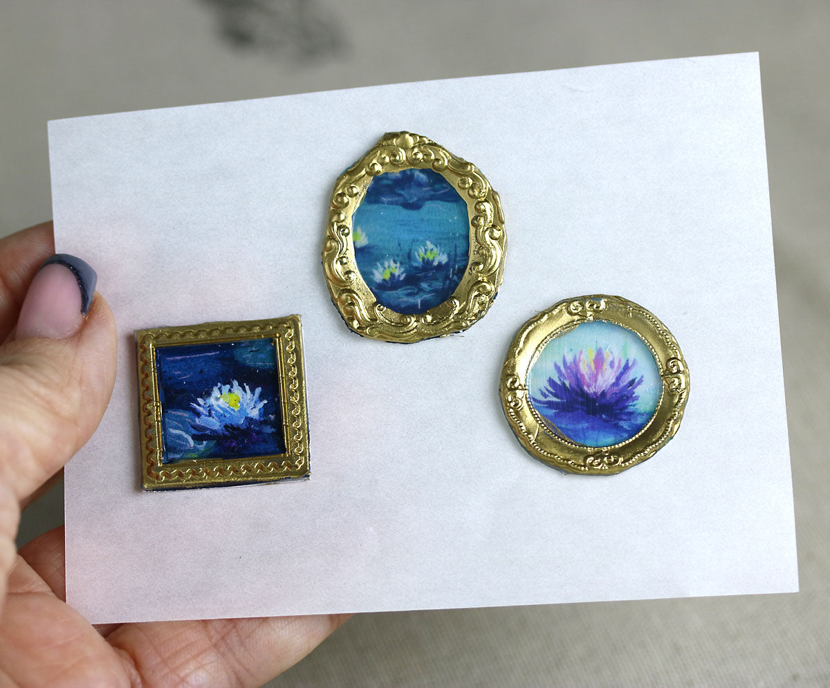 Water lily flowers handmade wax-style art stickers miniature doll house art