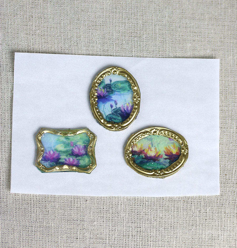 Water lily flowers handmade wax-style art stickers miniature doll house art