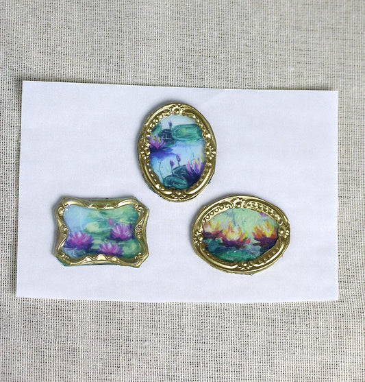 Water lily flowers handmade wax-style art stickers miniature doll house art