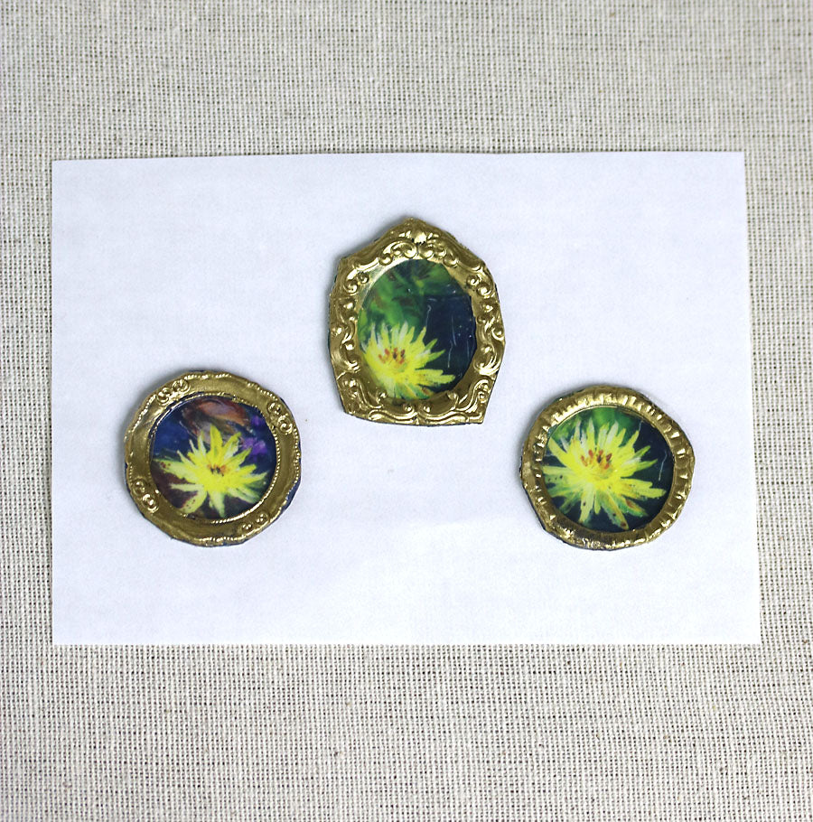 Water lily flowers handmade wax-style art stickers miniature doll house art