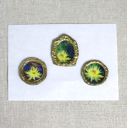 Water lily flowers handmade wax-style art stickers miniature doll house art