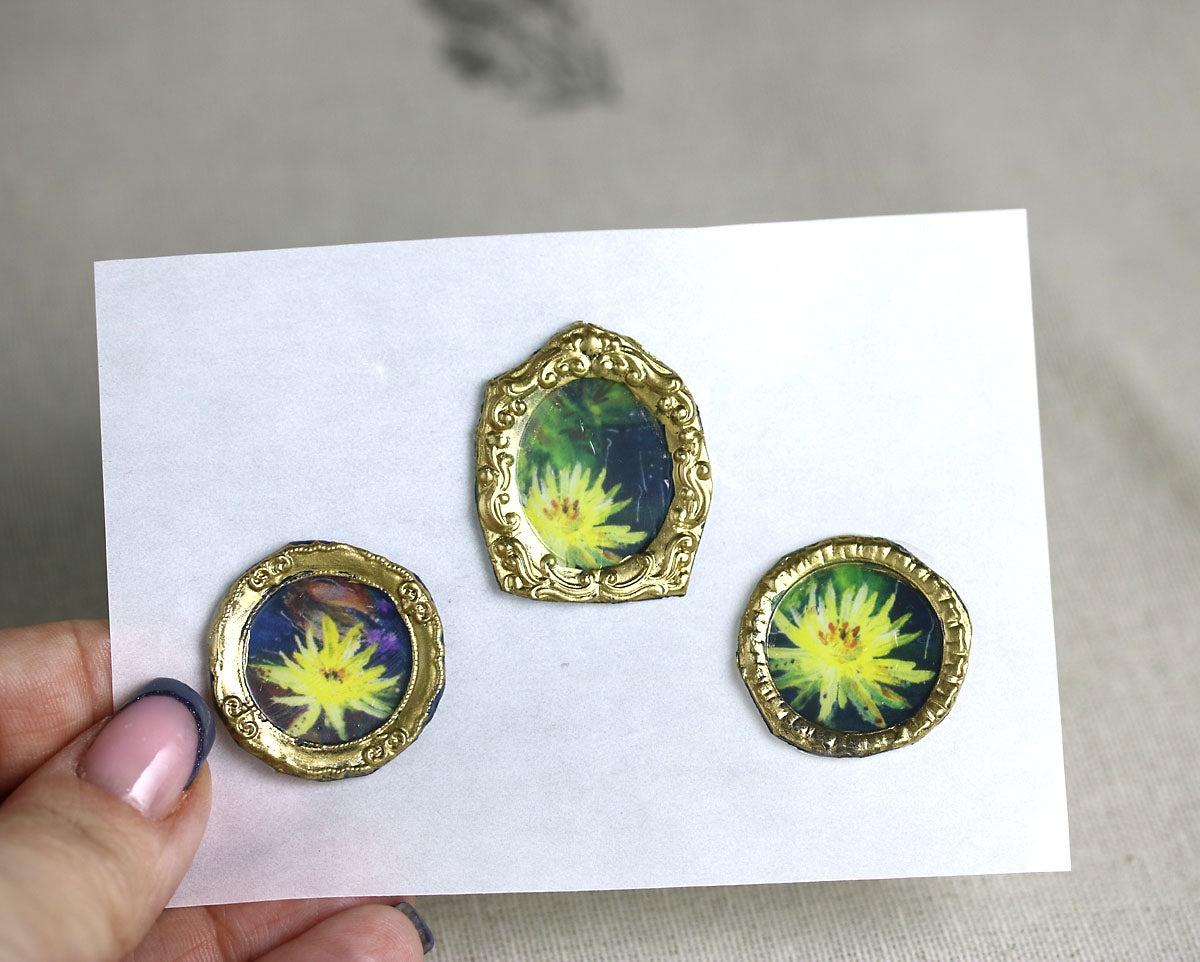 Water lily flowers handmade wax-style art stickers miniature doll house art