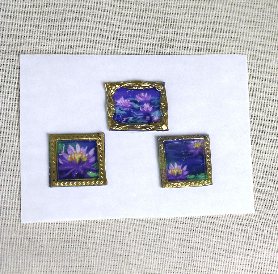 Water lily flowers handmade wax-style art stickers miniature doll house art