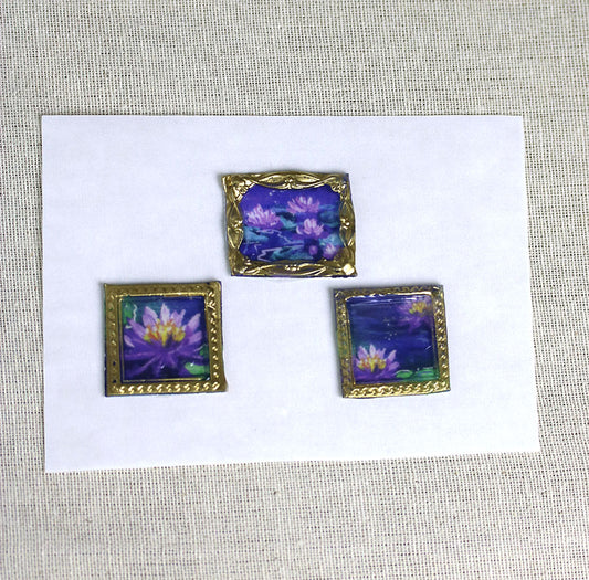 Water lily flowers handmade wax-style art stickers miniature doll house art