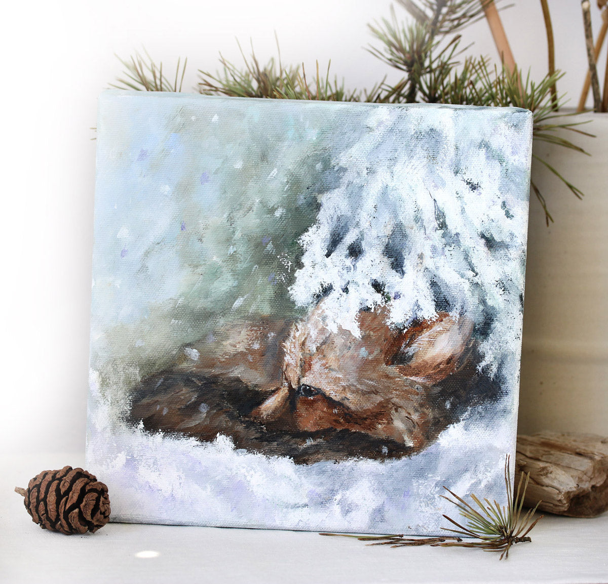 Fox in snowy landscape original painting