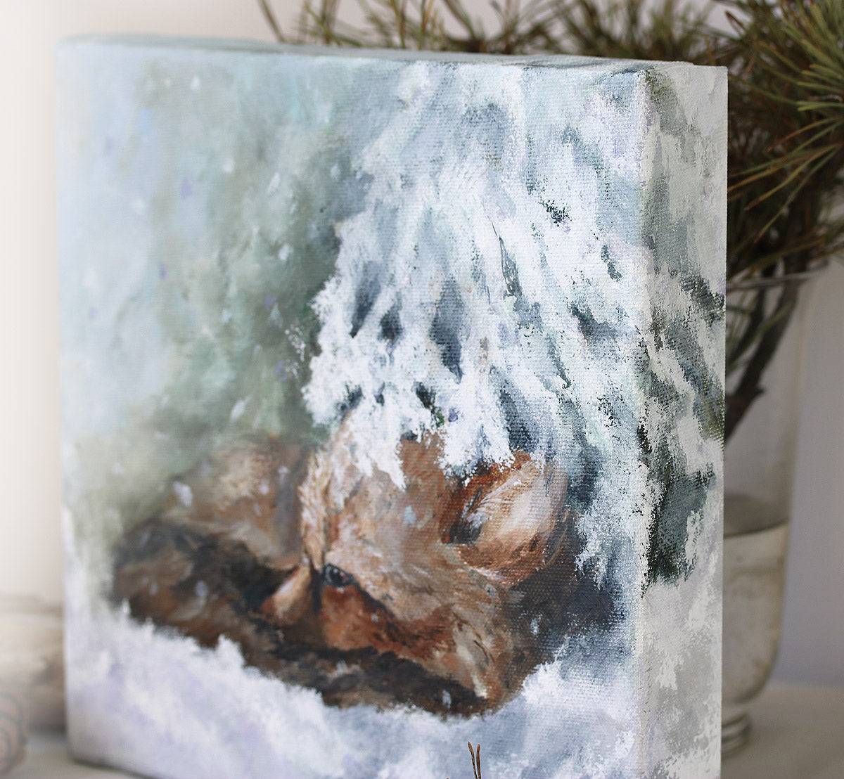Fox in snowy landscape original painting
