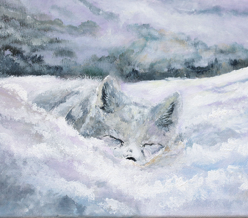 Arctic fox snowy landscape original painting