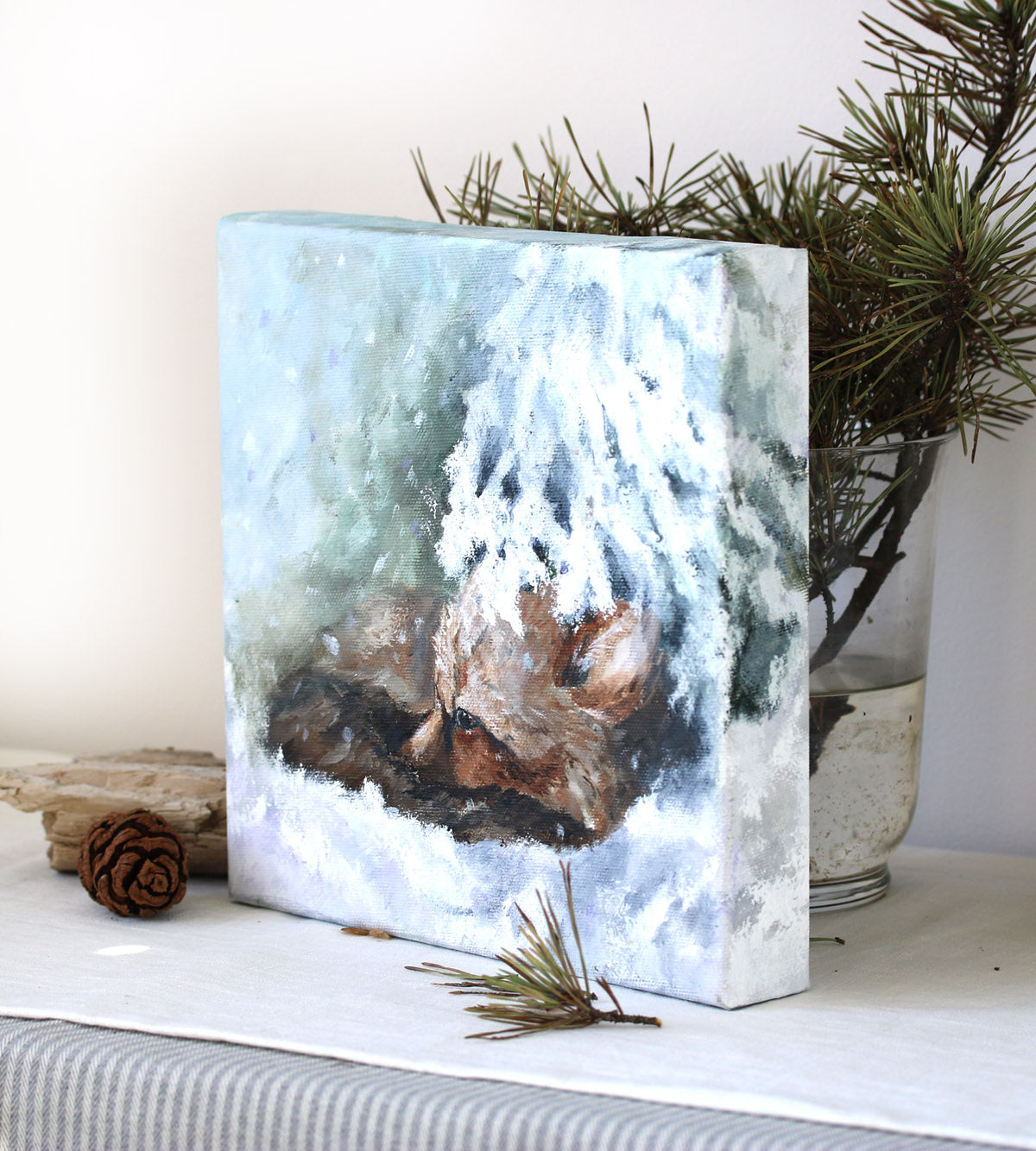 Fox in snowy landscape original painting