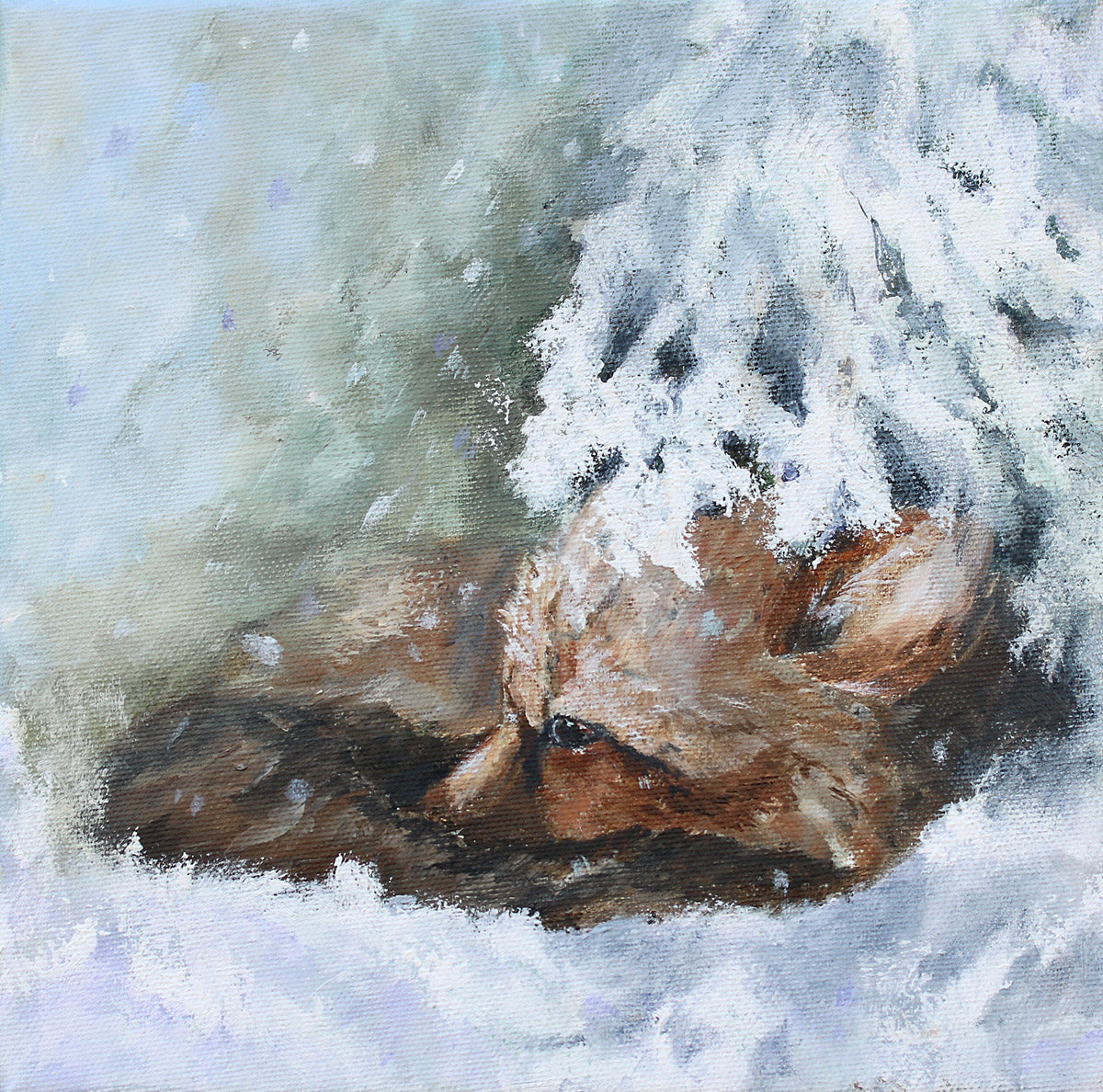 Fox in snowy landscape original painting