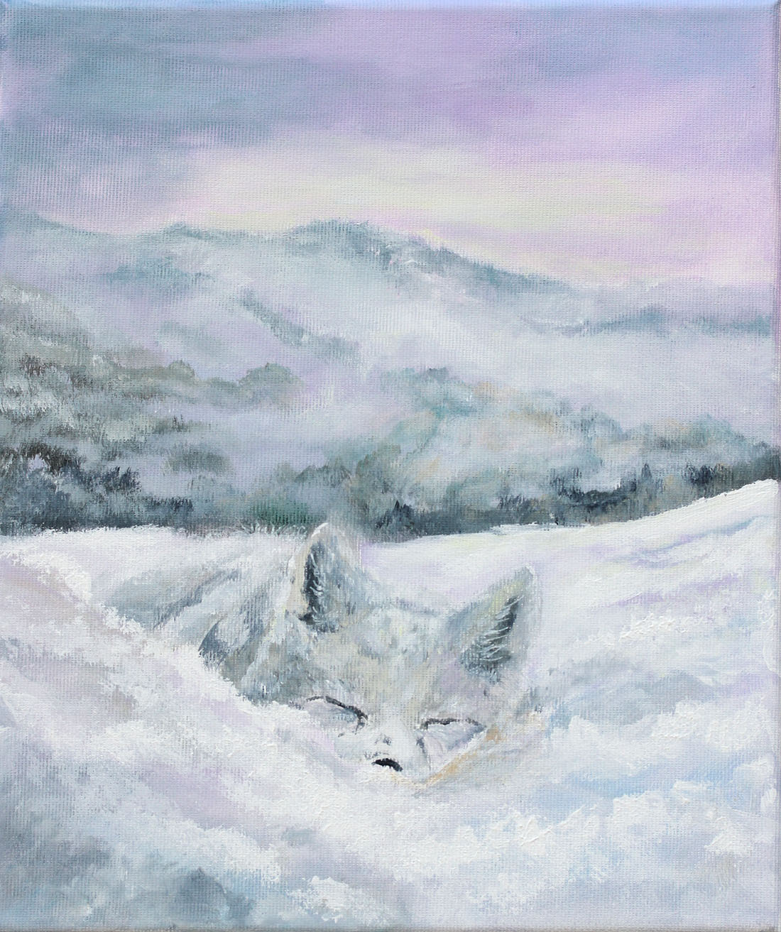 Arctic fox snowy landscape original painting