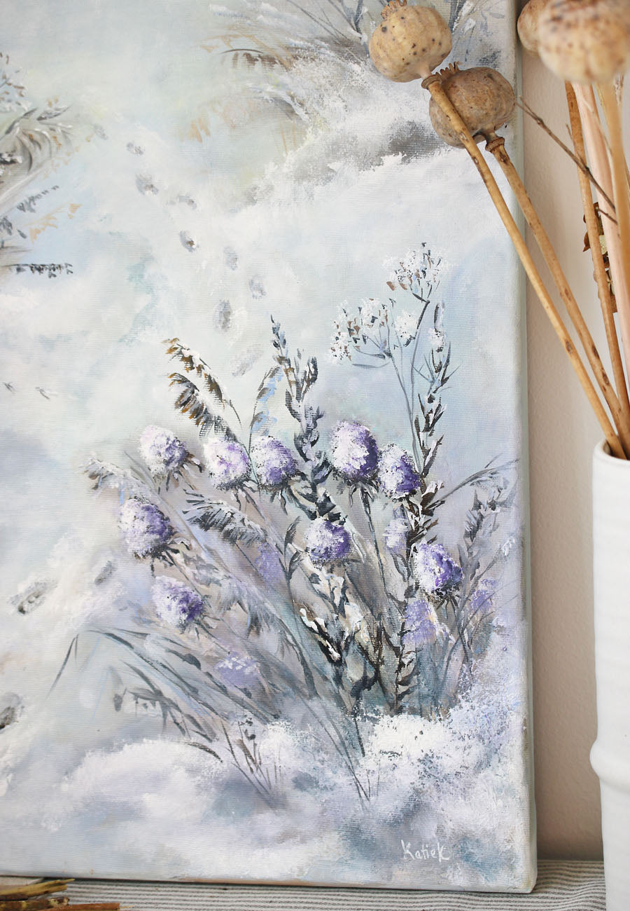 Winter floral painting in modern home decor