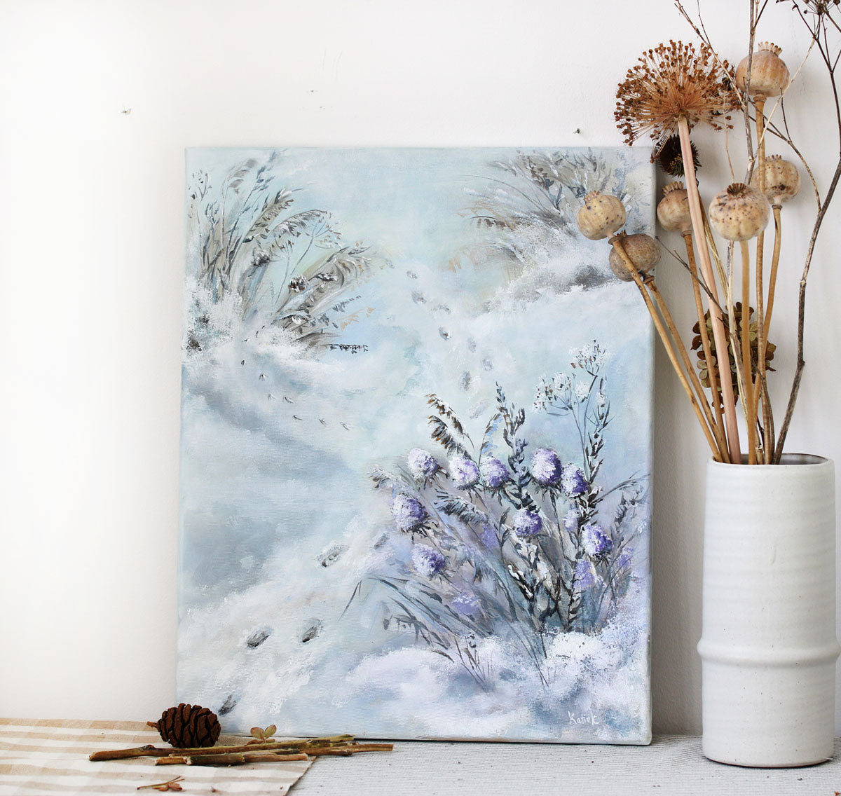 Winter floral painting in modern home decor